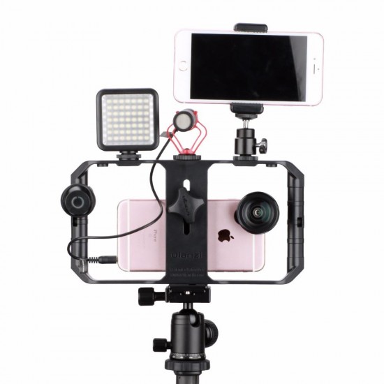 Pro Smartphone Video Rig Filmmaking Case Handheld Stabilizer Grip with 3 Shoe Mount Pro Smartphone Video Rig Filmmaking Case Handheld Stabilizer Grip with 3 Shoe Mount