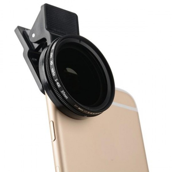 Adjustable 37mm Neutral Density Clip-on ND 2-400 Phone Camera Filter Lens for iPhone Samsung HTC Huawei Android IOS