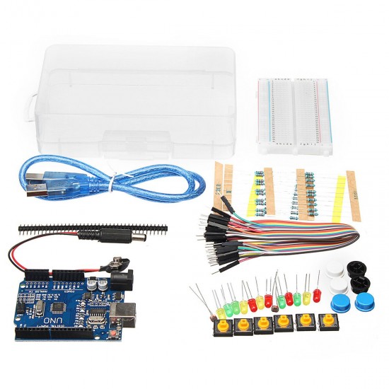 Basic Starter Kit UNO R3 Mini Breadboard LED Jumper Wire Button With Box For Geekcreit for Arduino - products that work with official Arduino boards Basic Starter Kit UNO R3 Mini Breadboard LED Jumper Wire Button With Box For Geekcreit for Arduino - products that work with official Arduino boards