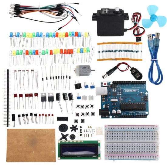 KW-AR-StartKit Kit with 17 Classes UNO R3 DC Motor Breadboard Components Set Geekcreit for Arduino - products that work with official Arduino boards KW-AR-StartKit Kit with 17 Classes UNO R3 DC Motor Breadboard Components Set Geekcreit for Arduino - products that work with official Arduino boards