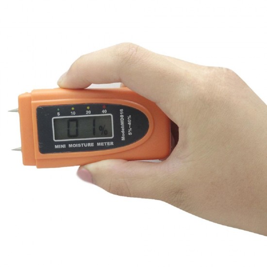 MD816 Mini Digital Wood Moisture Meter Tester Range 5%~40% Test Moisture Content of Wood 1% Resolution Low Voltage Auto Prompt Low power Consumption MD816 Mini Digital Wood Moisture Meter Tester Range 5%~40% Test Moisture Content of Wood 1% Resolution Low Voltage Auto Prompt Low power Consumption