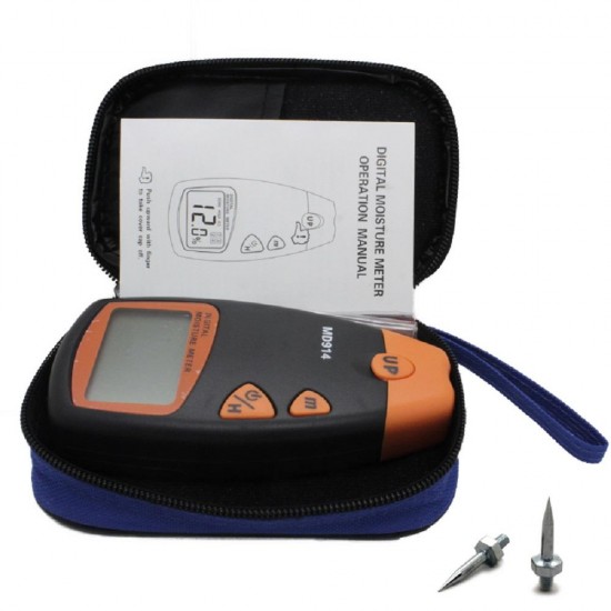 MD914 Wood Moisture Tester Autocorrect Ambient Temperature Measuring 2%~60% Range 0.5% Resolution Data Hold 4 Pins Sensor 4 Tree Species Corrections MD914 Wood Moisture Tester Autocorrect Ambient Temperature Measuring 2%~60% Range 0.5% Resolution Data Hold 4 Pins Sensor 4 Tree Species Corrections