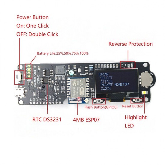 WiFi OLED V6 ESP8266 Development Board with Polarity Protection Case Antenna 4MB ESP-07