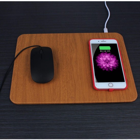 OJD-19 Wireless Fast Charger Charging Wood Grain Mouse Pad Mat for Samsung S10+ HUAWEI and Gaming Mouse