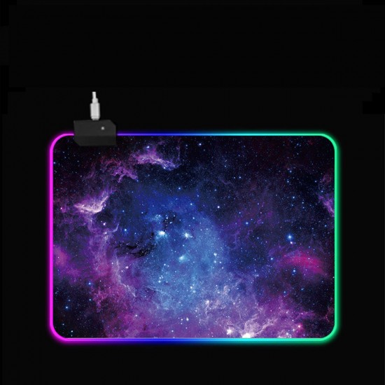 Wired USB Gaming Mouse Pad RGB LED Desk Mat Cosmic Nebula Antislip Luminous Game Mouse Pad