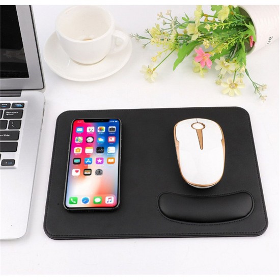 Wireless Charging Mouse Pad Computer Mousepad Small PU Leather Mat with Wrist Rest Charger Wireless Gaming Gamer Mouse Pad
