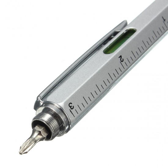 6 in 1 Metal Multitool Pen Handy Screwdriver Ruler Spirit Level