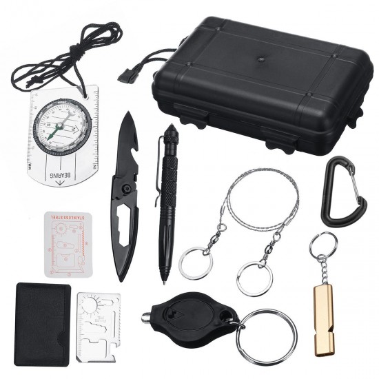 9 in 1 SOS Kit Outdoor Emergency Equipment Box For Camping Survival Tools Gear Kit