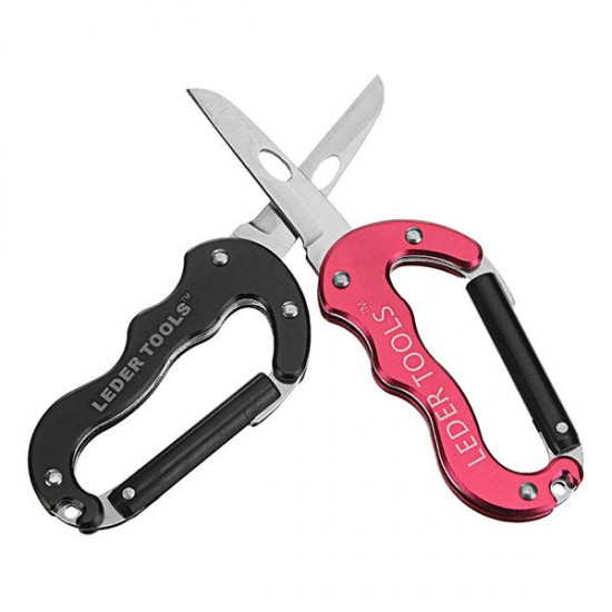 Aluminum Alloy Carabiner Hook Multifunctional Quick Release Hiking Buckle with Foldable Cutter