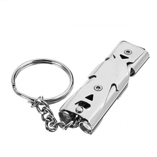 Double Pipe High Decibel Stainless Steel Outdoor Emergency Survival Whistle Keychain Camping HIking Keychain Whistle