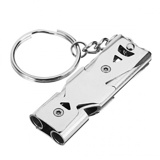 Double Pipe High Decibel Stainless Steel Outdoor Emergency Survival Whistle Keychain Camping HIking Keychain Whistle