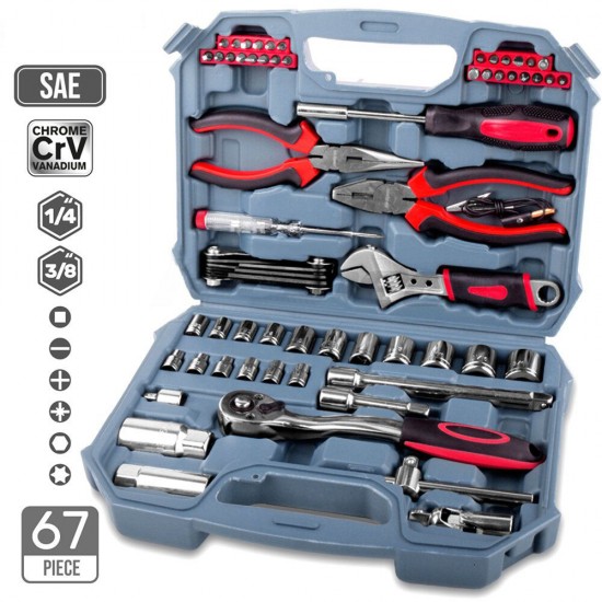 67pcs Hand Tool Set Metric Car Auto Repair Automotive Mechanics Tool Kit Home Garage Socket Wrench Tools with Tool Case 67pcs Hand Tool Set Metric Car Auto Repair Automotive Mechanics Tool Kit Home Garage Socket Wrench Tools with Tool Case