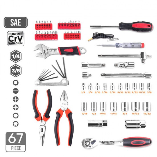 67pcs Hand Tool Set Metric Car Auto Repair Automotive Mechanics Tool Kit Home Garage Socket Wrench Tools with Tool Case 67pcs Hand Tool Set Metric Car Auto Repair Automotive Mechanics Tool Kit Home Garage Socket Wrench Tools with Tool Case