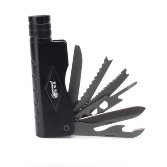 Multifunctional Black 3-Mode Flashlight Saw Bottle Opener Ruler Tool Set