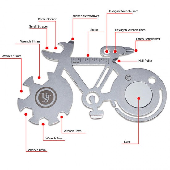 Multifunctional Stainless Steel Tool Card Bicycle Modeling EDC Card Tools Wrench Screwdriver Bottle Opener