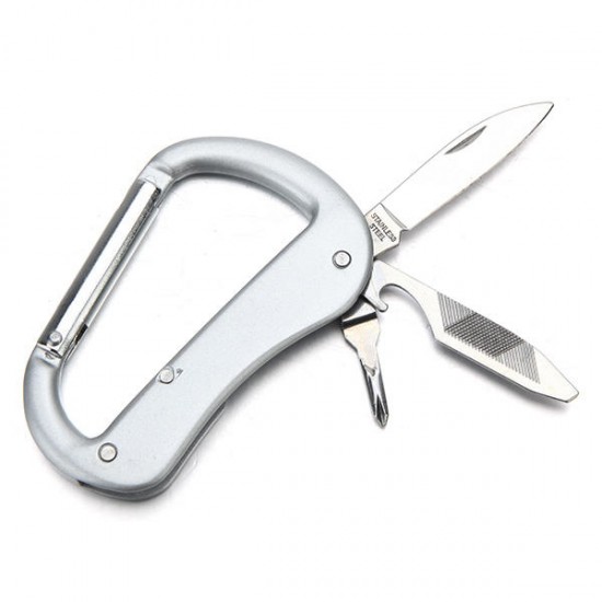 Silver Multifunctional 3 In 1 Camping Hanging Buckle Bottle Opener Cross-Screwdriver Carabiner