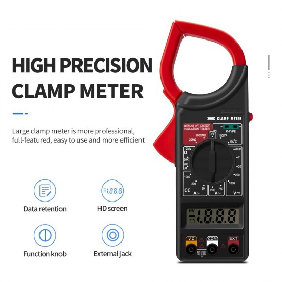 266C Digital Current Clamp Meter Buzzer Data Hold Non-contact True RMS AC/DC Multimeter Professional Ohm Ammeter tester