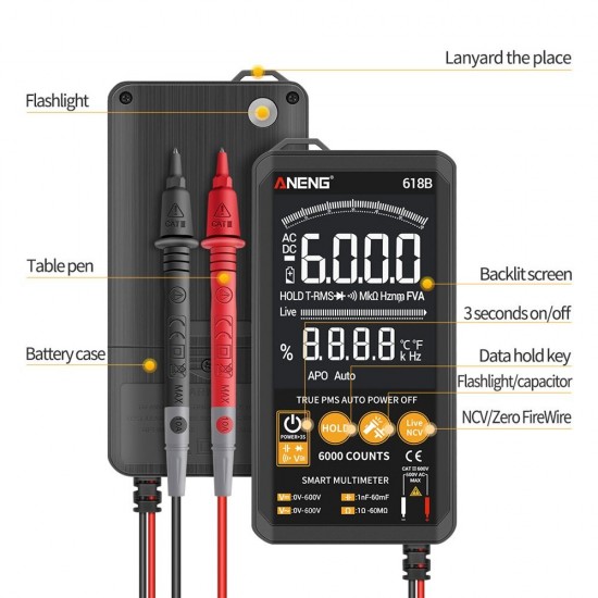618B Digital Multimeter Touch DC/AC Professional Analog Tester True RMS Multimetro Capacitor NCV Testers Meter