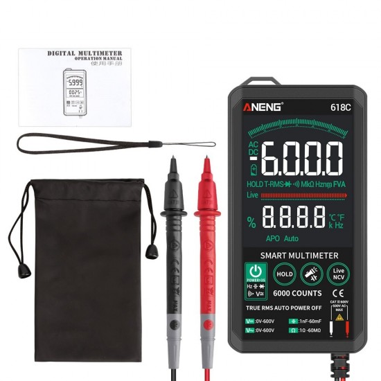 618C Digital Multimeter Smart Touch DC Analog Bar True RMS Auto Tester Professional Capacitor NCV Testers Meter 618C Digital Multimeter Smart Touch DC Analog Bar True RMS Auto Tester Professional Capacitor NCV Testers Meter