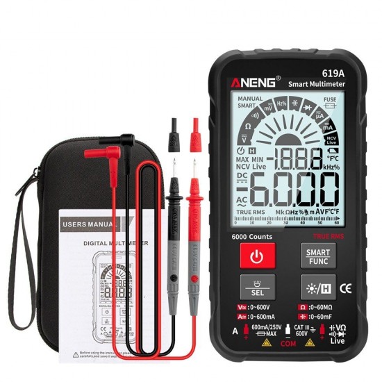 619A Digital Multimeter AC/DC Currents Voltage Testers True RMS 6000 Counts Professional Analog Bar Multimetro NCV Meter 619A Digital Multimeter AC/DC Currents Voltage Testers True RMS 6000 Counts Professional Analog Bar Multimetro NCV Meter