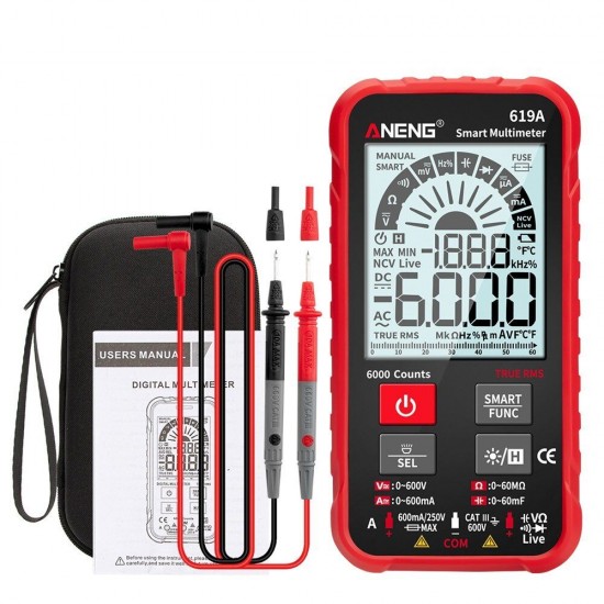 619A Digital Multimeter AC/DC Currents Voltage Testers True RMS 6000 Counts Professional Analog Bar Multimetro NCV Meter 619A Digital Multimeter AC/DC Currents Voltage Testers True RMS 6000 Counts Professional Analog Bar Multimetro NCV Meter