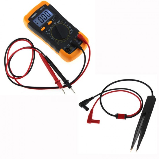 A830L Digital Multimeter DC AC Voltage Diode Freguency Transistor Tester+SMD Chip Component LCR Testing Tool Multimeter Pen Tweezer Red