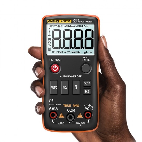 AN113A Intelligent Auto Measure True- RMS Digital Multimeter 4000 Counts Resistance Diode Continuity Tester Temperature AC/DC Voltage Current Meter AN113A Intelligent Auto Measure True- RMS Digital Multimeter 4000 Counts Resistance Diode Continuity Tester Temperature AC/DC Voltage Current Meter