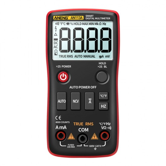AN113A Intelligent Auto Measure True- RMS Digital Multimeter 4000 Counts Resistance Diode Continuity Tester Temperature AC/DC Voltage Current Meter