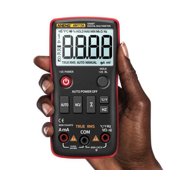 AN113A Intelligent Auto Measure True- RMS Digital Multimeter 4000 Counts Resistance Diode Continuity Tester Temperature AC/DC Voltage Current Meter AN113A Intelligent Auto Measure True- RMS Digital Multimeter 4000 Counts Resistance Diode Continuity Tester Temperature AC/DC Voltage Current Meter