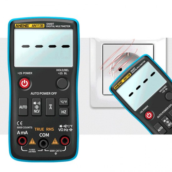 AN113B Digital Multimeter True RMS with Temperature Tester 6000 Counts Auto-Ranging AC/DC Transistor Voltage Meter