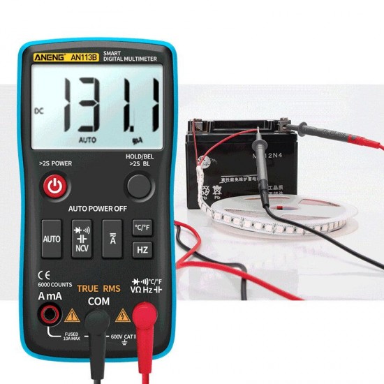 AN113B Digital Multimeter True RMS with Temperature Tester 6000 Counts Auto-Ranging AC/DC Transistor Voltage Meter