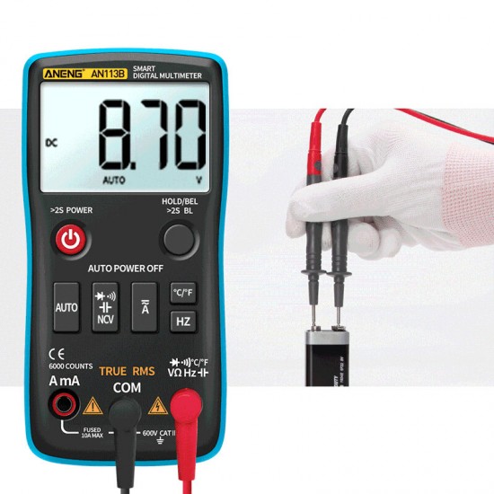 AN113B Digital Multimeter True RMS with Temperature Tester 6000 Counts Auto-Ranging AC/DC Transistor Voltage Meter