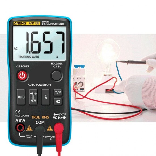 AN113B Digital Multimeter True RMS with Temperature Tester 6000 Counts Auto-Ranging AC/DC Transistor Voltage Meter