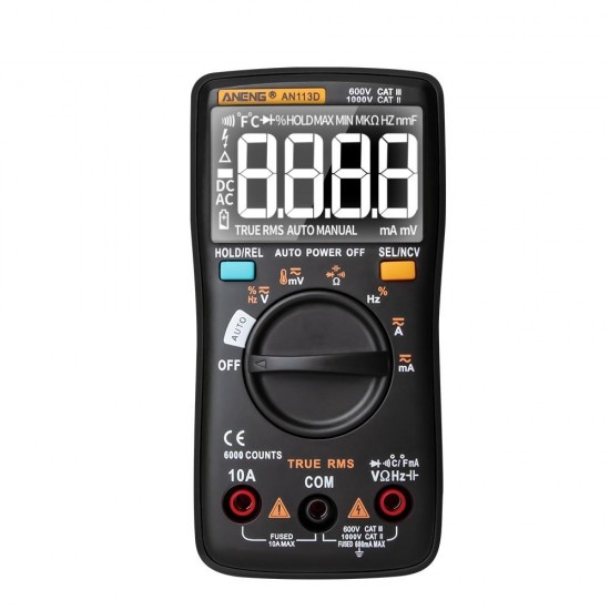 AN113D Intelligent Auto Measure True- RMS Digital Multimeter 6000 Counts Resistance Diode Continuity Tester Temperature AC/DC Voltage Current Meter Upgraded from AN8002