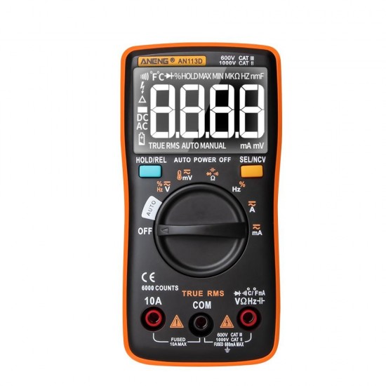 AN113D Intelligent Auto Measure True- RMS Digital Multimeter 6000 Counts Resistance Diode Continuity Tester Temperature AC/DC Voltage Current Meter Upgraded from AN8002