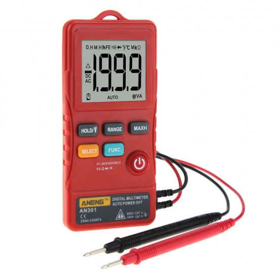AN301 True RMS 1999 Counts Push Button Card Digital Multimeter With Flashlight