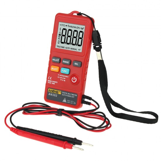 AN302 Push-button Card Digital Multimeter AC/DC Tester With Flashlight - Red AN302 Push-button Card Digital Multimeter AC/DC Tester With Flashlight - Red