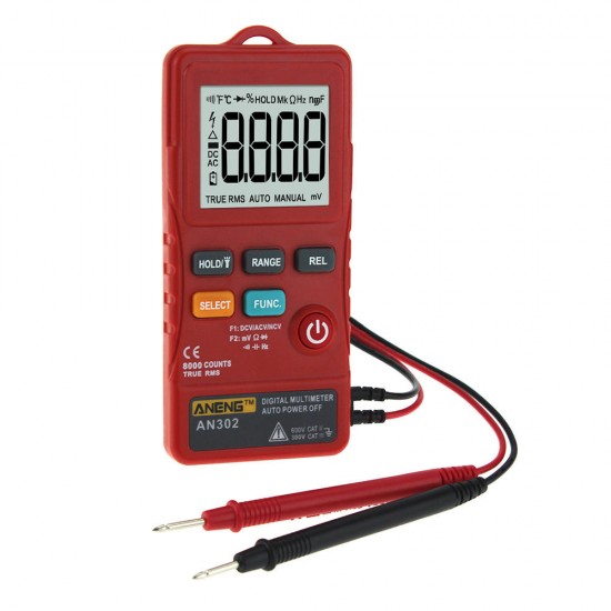 AN302 Push-button Card Digital Multimeter AC/DC Tester With Flashlight - Red