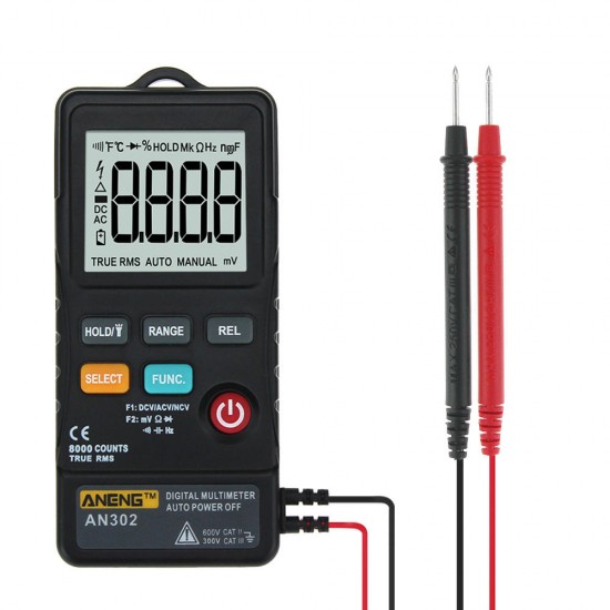 AN302 True RMS 8000 Counts Push-button Card Digital Multimeter AC/DC Tester AN302 True RMS 8000 Counts Push-button Card Digital Multimeter AC/DC Tester