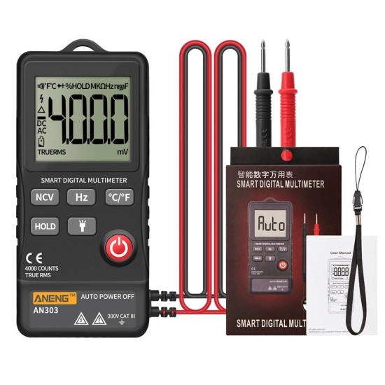 AN303 Mini True Rms Digital Multimeter 4000 Display DC/AC Voltmeter Tester Capacitance NCV Ohm Resistance Hz Test Car AN303 Mini True Rms Digital Multimeter 4000 Display DC/AC Voltmeter Tester Capacitance NCV Ohm Resistance Hz Test Car
