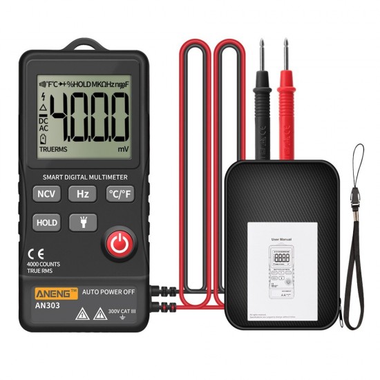 AN303 Mini True Rms Digital Multimeter 4000 Display DC/AC Voltmeter Tester Capacitance NCV Ohm Resistance Hz Test Car