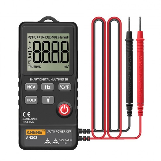 AN303 Mini True Rms Digital Multimeter 4000 Display DC/AC Voltmeter Tester Capacitance NCV Ohm Resistance Hz Test Car