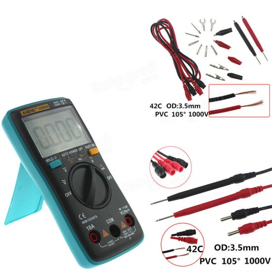 AN8000 Digital Multimeter 4000 Counts Backlight AC/DC Ammeter Voltmeter Capacitance Resistance Frequency Tester + Test Lead Set