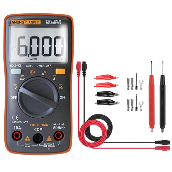 AN8001 RMS Digital Multimeter 6000 Counts Backlight AC/DC Ammeter Voltmeter Resistance Capacitance Frequency Tester AN8001 RMS Digital Multimeter 6000 Counts Backlight AC/DC Ammeter Voltmeter Resistance Capacitance Frequency Tester