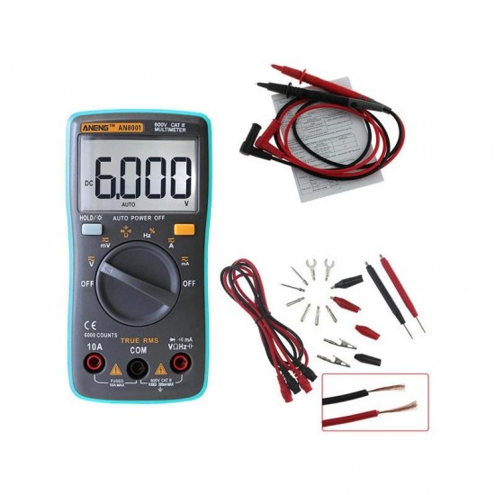 AN8001 Professional True RMS Digital Multimeter 6000 Counts Backlight AC/DC Ammeter Voltmeter Resistance Capacitance Frequency Tester + Test Lead Set