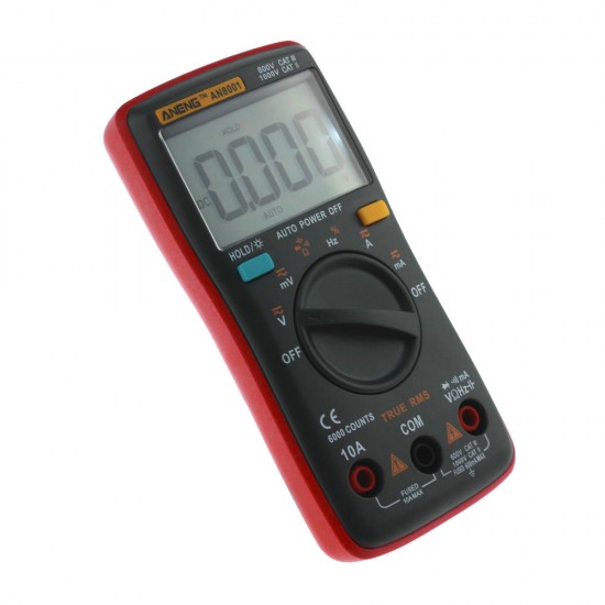 AN8001 Red Professional True RMS Digital Multimeter 6000 Counts Backlight AC/DC Ammeter Voltmeter Resistance Capacitance Frequency Tester + Test Lead Set