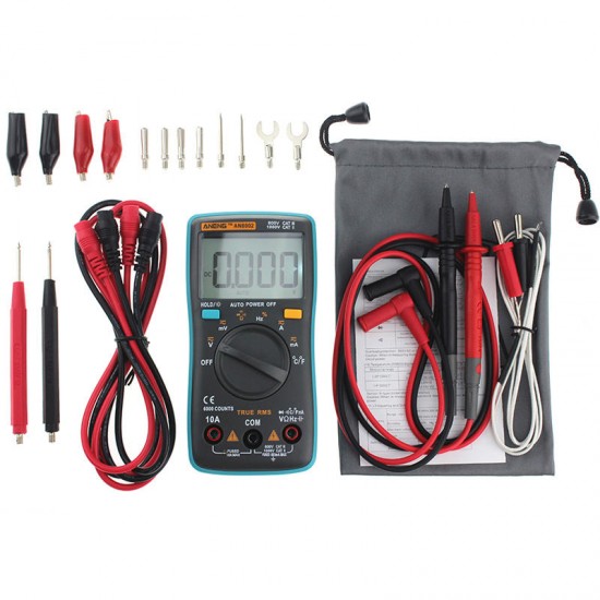 AN8002 Digital True RMS 6000 Counts Multimeter AC/DC Current Voltage Frequency Resistance Temperature Tester °°+ Test Lead Set
