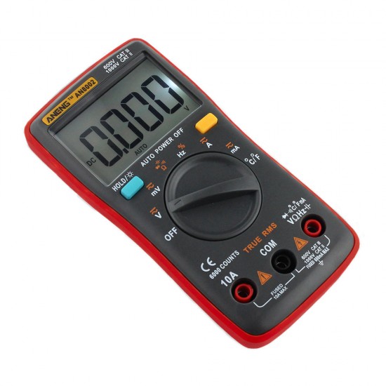 AN8002 Red Digital True RMS 6000 Counts Multimeter AC/DC Current Voltage Frequency Resistance Temperature Tester °°+ Test Lead Set