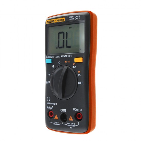 AN8004 Orange Digital 2000 Counts Auto Range Multimeter Backlight AC/DC Ammeter Voltmeter Resistance Frequency Capacitance Meter + Test Lead Set AN8004 Orange Digital 2000 Counts Auto Range Multimeter Backlight AC/DC Ammeter Voltmeter Resistance Frequency Capacitance Meter + Test Lead Set