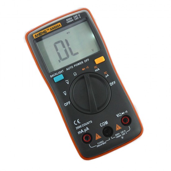 AN8004 Orange Digital 2000 Counts Auto Range Multimeter Backlight AC/DC Ammeter Voltmeter Resistance Frequency Capacitance Meter + Test Lead Set AN8004 Orange Digital 2000 Counts Auto Range Multimeter Backlight AC/DC Ammeter Voltmeter Resistance Frequency Capacitance Meter + Test Lead Set